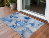 Homeroots 3' X 5' Navy Blue Abstract Washable Indoor Outdoor Area Rug Navy Polyester 560648