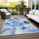 Homeroots 3' X 5' Navy Blue Abstract Washable Indoor Outdoor Area Rug Navy Polyester 560648