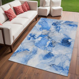 Homeroots 5' X 8' Navy Blue Abstract Washable Indoor Outdoor Area Rug Navy Polyester 560649