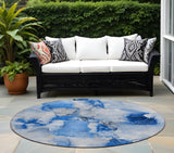 Homeroots 2' X 8' Navy Blue Round Abstract Washable Indoor Outdoor Area Rug Navy Polyester 560650