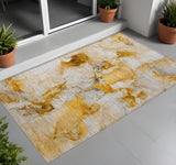 Homeroots 3' X 5' Orange And Ivory Abstract Washable Indoor Outdoor Area Rug Orange Polyester 560657