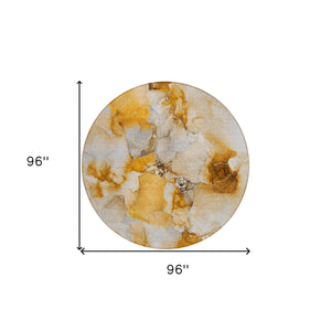 Homeroots 8' X 8' Orange And Ivory Round Abstract Washable Indoor Outdoor Area Rug Orange Polyester 560659