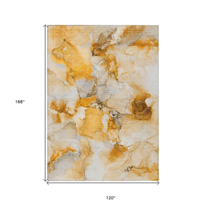 Homeroots 10' X 14' Orange And Ivory Abstract Washable Indoor Outdoor Area Rug Orange Polyester 560662