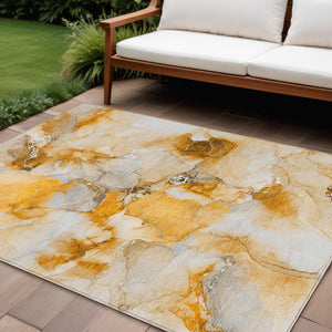 Homeroots 10' X 14' Orange And Ivory Abstract Washable Indoor Outdoor Area Rug Orange Polyester 560662