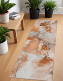 Homeroots 2' X 8' Orange And Ivory Abstract Washable Indoor Outdoor Runner Rug Paprika Polyester 560664