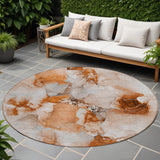 Homeroots 8' Round Orange And Ivory Round Abstract Washable Non Skid Indoor Outdoor Area Rug Paprika Polyester 560668