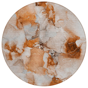 Homeroots 8' Round Orange And Ivory Round Abstract Washable Non Skid Indoor Outdoor Area Rug Paprika Polyester 560668