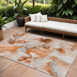 Homeroots 8' X 10' Orange And Ivory Abstract Washable Indoor Outdoor Area Rug Paprika Polyester 560669