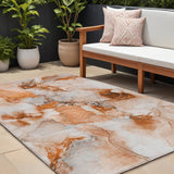 Homeroots 9' X 12' Orange And Ivory Abstract Washable Non Skid Indoor Outdoor Area Rug Paprika Polyester 560670