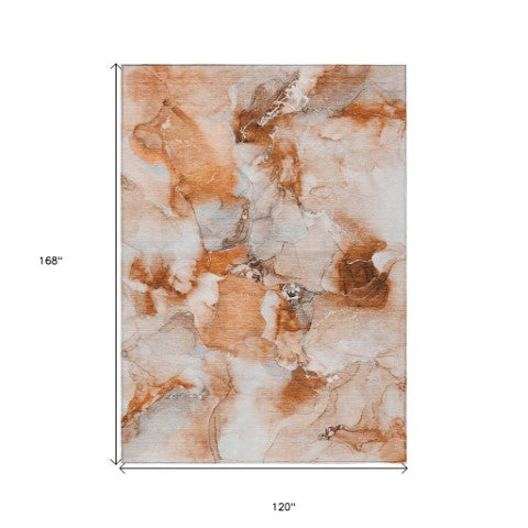 Homeroots 2' X 8' Abstract Washable Indoor Outdoor Runner Rug - Stylish, Stain Resistant Addition For Any Space 10' X 14' Polyester 560671