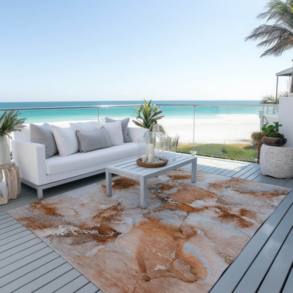 Homeroots 2' X 8' Abstract Washable Indoor Outdoor Runner Rug - Stylish, Stain Resistant Addition For Any Space 10' X 14' Polyester 560671