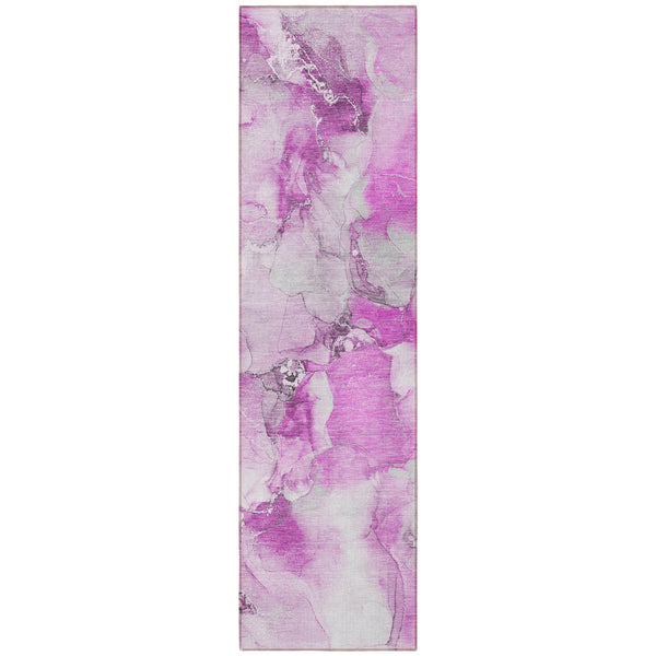 Homeroots 2' X 8' Abstract Washable Indoor Outdoor Runner Rug - Stylish, Stain Resistant Addition For Any Space Pink Polyester 560673