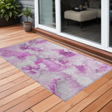 Homeroots 3' X 5' Pink And Ivory Abstract Washable Non Skid Indoor Outdoor Area Rug Pink Polyester 560675