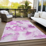 Homeroots 3' X 5' Pink And Ivory Abstract Washable Non Skid Indoor Outdoor Area Rug Pink Polyester 560675