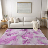 Homeroots 3' X 5' Pink And Ivory Abstract Washable Non Skid Indoor Outdoor Area Rug Pink Polyester 560675