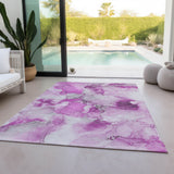 Homeroots 3' X 5' Pink And Ivory Abstract Washable Non Skid Indoor Outdoor Area Rug Pink Polyester 560675