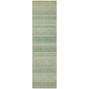 Homeroots 2' Artichoke Green Striped Washable Indoor Outdoor Runner Rug - Stylish, Stain-resistant Design Aloe Polyester 560682