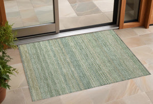 Homeroots 3' X 5' Artichoke Green Striped Washable Non Skid Indoor Outdoor Area Rug Aloe Polyester 560684