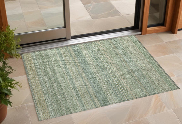 Homeroots 3' X 5' Artichoke Green Striped Washable Non Skid Indoor Outdoor Area Rug Aloe Polyester 560684