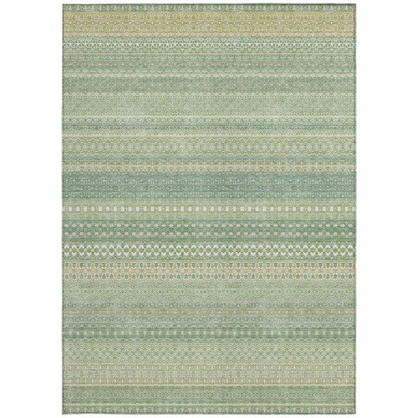 Homeroots 5' X 8' Artichoke Green Striped Washable Non Skid Indoor Outdoor Area Rug Aloe Polyester 560685