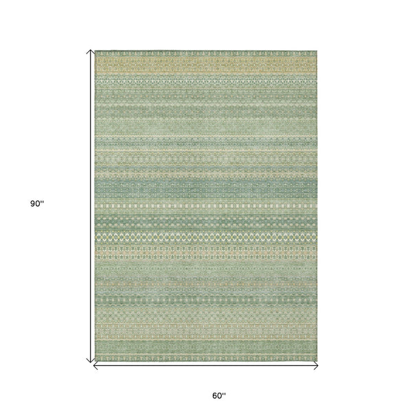 Homeroots 5' X 8' Artichoke Green Striped Washable Non Skid Indoor Outdoor Area Rug Aloe Polyester 560685