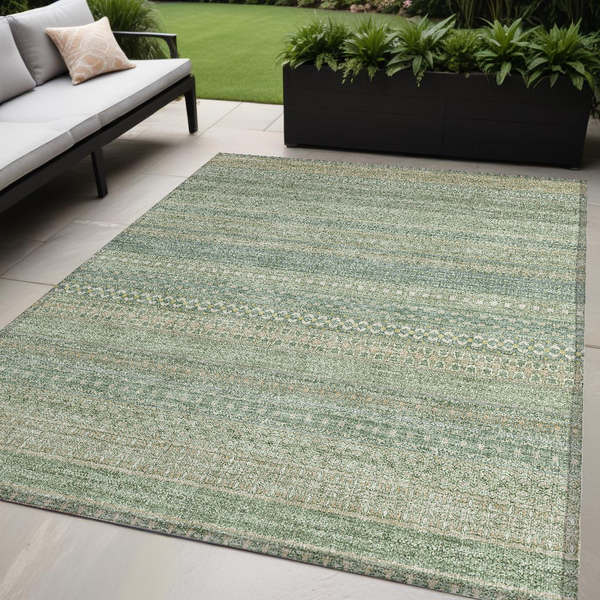 Homeroots 5' X 8' Artichoke Green Striped Washable Non Skid Indoor Outdoor Area Rug Aloe Polyester 560685
