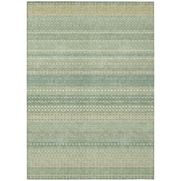 Homeroots 5' X 8' Artichoke Green Striped Washable Non Skid Indoor Outdoor Area Rug Aloe Polyester 560685