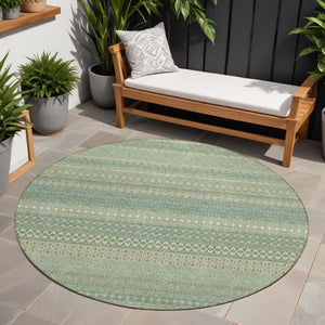 Homeroots 2' Artichoke Green Striped Washable Indoor Outdoor Runner Rug - Stylish, Stain-resistant Design 8' Round Polyester 560686