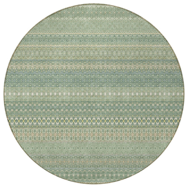 Homeroots 2' Artichoke Green Striped Washable Indoor Outdoor Runner Rug - Stylish, Stain-resistant Design 8' Round Polyester 560686