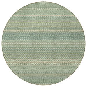 Homeroots 2' Artichoke Green Striped Washable Indoor Outdoor Runner Rug - Stylish, Stain-resistant Design 8' Round Polyester 560686