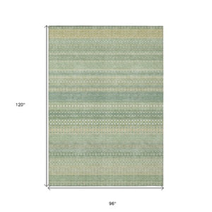 Homeroots 2' Artichoke Green Striped Washable Indoor Outdoor Runner Rug - Stylish, Stain-resistant Design 8' X 10' Polyester 560687