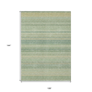 Homeroots 9' X 12' Artichoke Green Striped Washable Non Skid Indoor Outdoor Area Rug Aloe Polyester 560688
