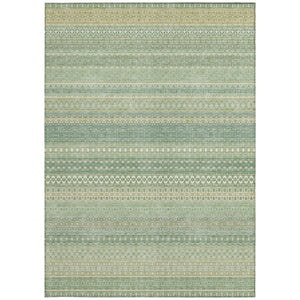 Homeroots 2' Artichoke Green Striped Washable Indoor Outdoor Runner Rug - Stylish, Stain-resistant Design 10' X 14' Polyester 560689
