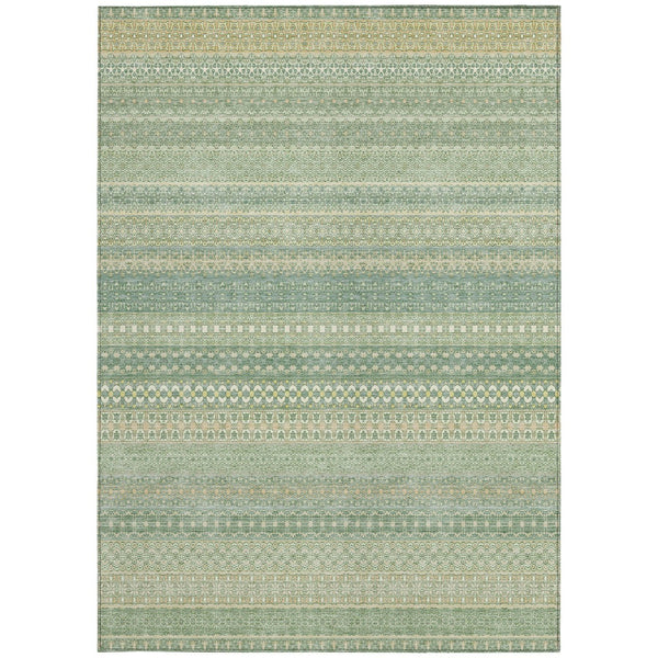 Homeroots 2' Artichoke Green Striped Washable Indoor Outdoor Runner Rug - Stylish, Stain-resistant Design 10' X 14' Polyester 560689