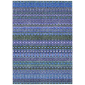 Homeroots 5' X 8' Blue And Green Striped Washable Non Skid Indoor Outdoor Area Rug Blue Polyester 560694