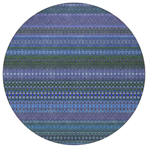 Homeroots 2' Artichoke Green Striped Washable Indoor Outdoor Runner Rug - Stylish, Stain-resistant Design 8' Round Polyester 560695