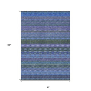 Homeroots 2' Artichoke Green Striped Washable Indoor Outdoor Runner Rug - Stylish, Stain-resistant Design 8' X 10' Polyester 560696