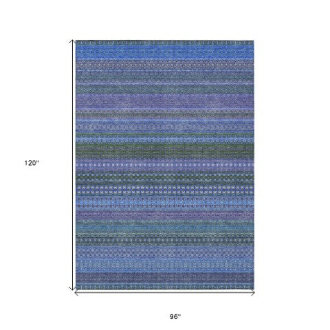 Homeroots 2' Artichoke Green Striped Washable Indoor Outdoor Runner Rug - Stylish, Stain-resistant Design 8' X 10' Polyester 560696