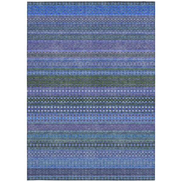 Homeroots 9' X 12' Blue And Green Striped Washable Non Skid Indoor Outdoor Area Rug Blue Polyester 560697