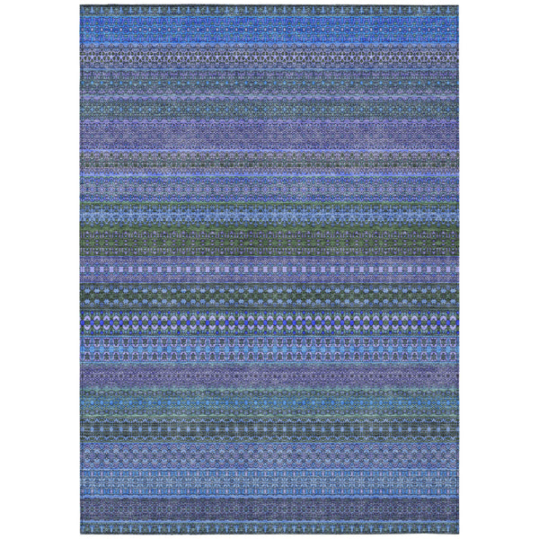 Homeroots 10' X 14' Blue And Green Striped Washable Non Skid Indoor Outdoor Area Rug Blue Polyester 560698