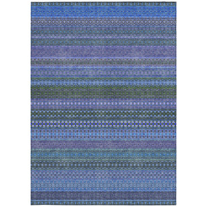 Homeroots 10' X 14' Blue And Green Striped Washable Non Skid Indoor Outdoor Area Rug Blue Polyester 560698