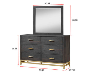 English Elm 1pc Contemporary 4-Drawer Storage Chest with Metal Handles and Luxe Metallic Accents for Bedroom Gold,Gray 61.02 L x 19.49 W x 40.59 H B2741P353125