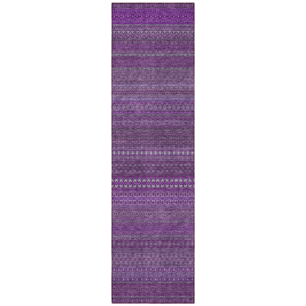 Homeroots 2' Artichoke Green Striped Washable Indoor Outdoor Runner Rug - Stylish, Stain-resistant Design Eggplant Polyester 560700