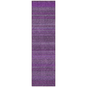 Homeroots 2' Artichoke Green Striped Washable Indoor Outdoor Runner Rug - Stylish, Stain-resistant Design Eggplant Polyester 560700