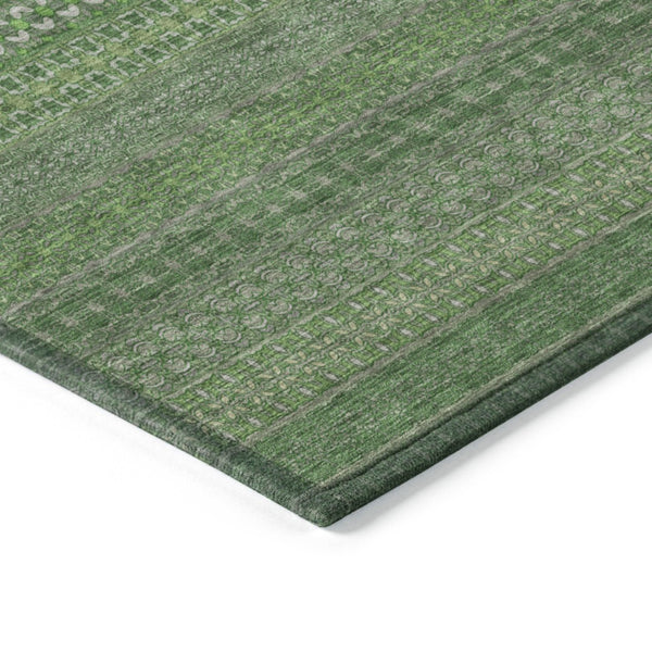 Homeroots 2' Artichoke Green Striped Washable Indoor Outdoor Runner Rug - Stylish, Stain-resistant Design Fern Polyester 560709