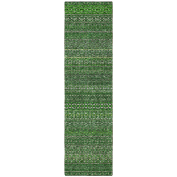 Homeroots 2' Artichoke Green Striped Washable Indoor Outdoor Runner Rug - Stylish, Stain-resistant Design Fern Polyester 560709