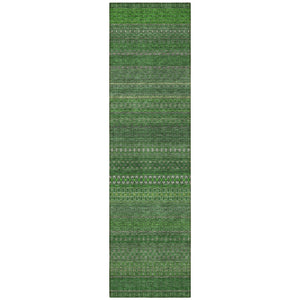 Homeroots 2' Artichoke Green Striped Washable Indoor Outdoor Runner Rug - Stylish, Stain-resistant Design Fern Polyester 560709