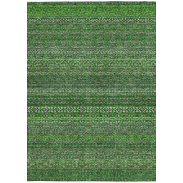 Homeroots 5' X 8' Fern Green Striped Washable Non Skid Indoor Outdoor Area Rug Fern Polyester 560712