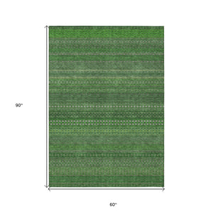 Homeroots 5' X 8' Fern Green Striped Washable Non Skid Indoor Outdoor Area Rug Fern Polyester 560712