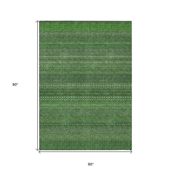 Homeroots 5' X 8' Fern Green Striped Washable Non Skid Indoor Outdoor Area Rug Fern Polyester 560712